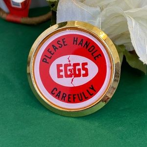 Vintage HIT USA Tie Bar Clip "Please Handel Eggs Carefully"